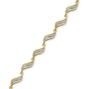 Diamond Accent Wavy Link Bracelet in Gold Over Fine Silver-Plate